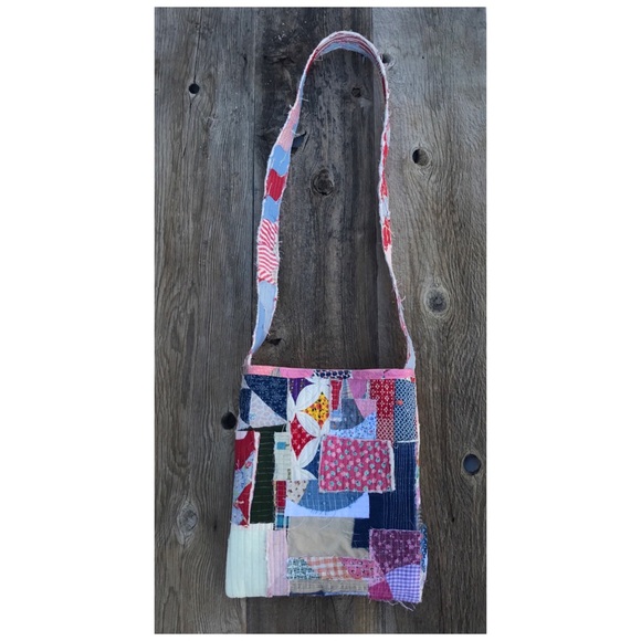 Handmade Boro Style Patchwork Quilted Cottagecore Crossbody Tote Bag 13x15 - Picture 3 of 8